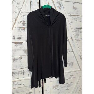 Kozan Tunic Top S Black Asymmetric Hem V Neck Mock Long Sleeve Shirt Top